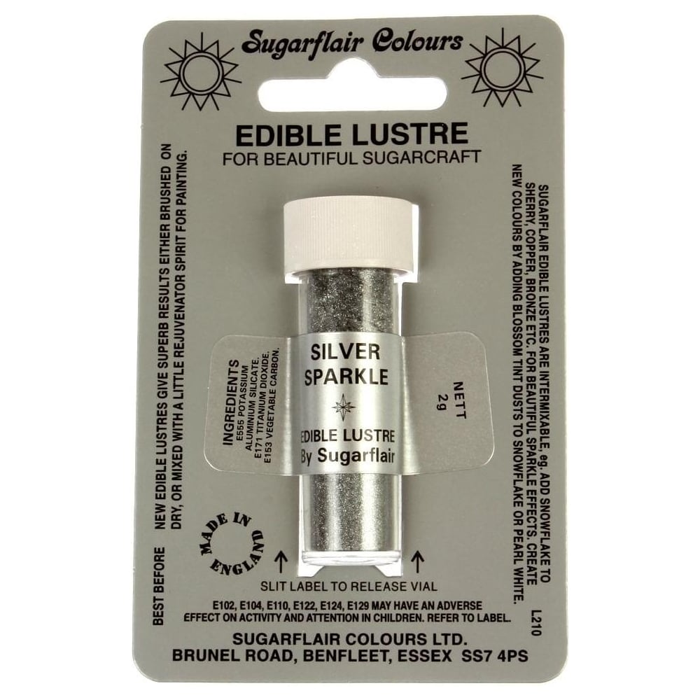 31429 Sugarflair SILVER SPARKLE Edible Lustre dusting icing colo